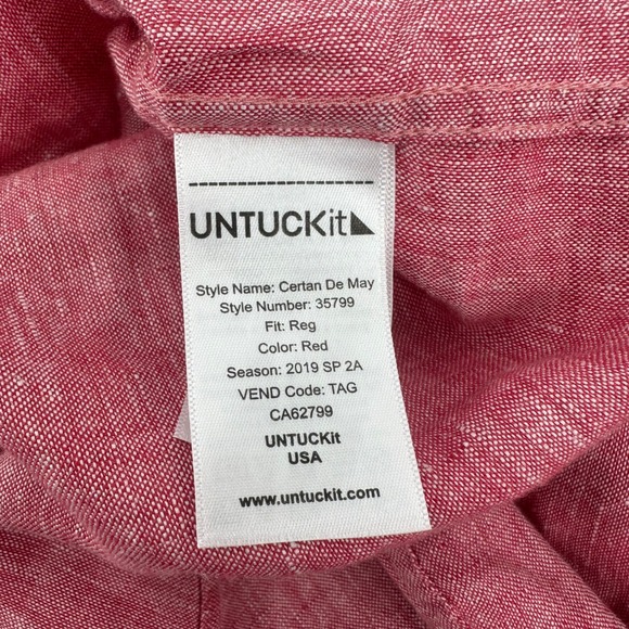 Untuckit Shirt Men's Large Linen Red Certan De May Wrinkle Resistant Button Up - Picture 3 of 7